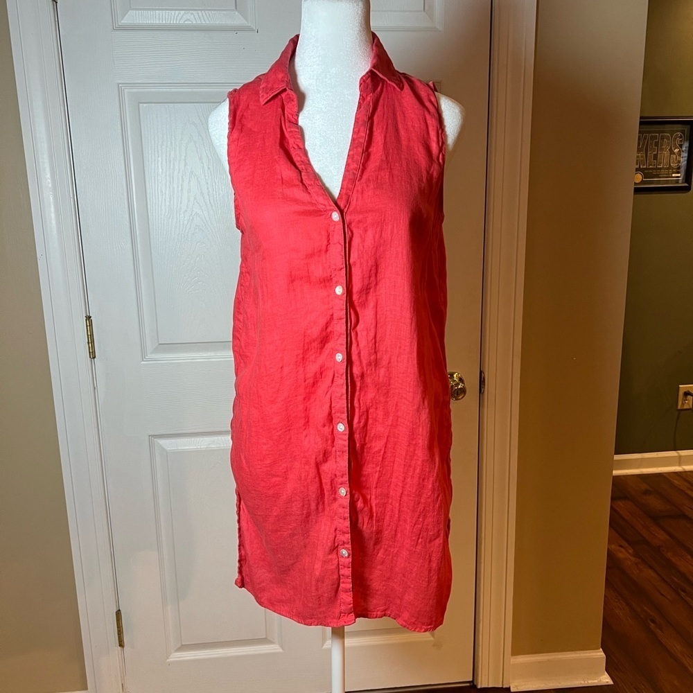 Tahari Women's Small 100% Linen Tunic Button Front Sleeveless